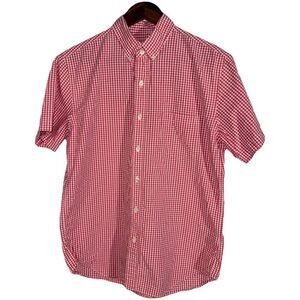 J Crew Orange Gingham S/S Button Down Shirt Size M